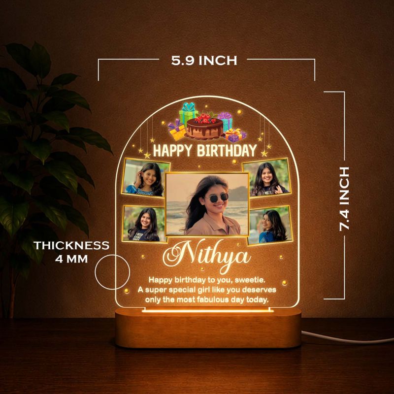 Personalized Birthday Photo Night Lamp for Girls & Women Decorative Bedside Table Light, Unique Birthday Gift for Wife, Girlfriend, Sister & Daughter